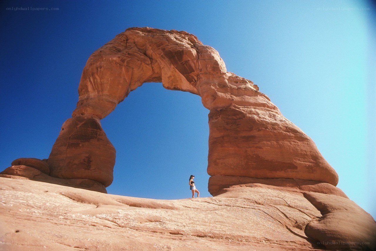Delicate Arch with hiker