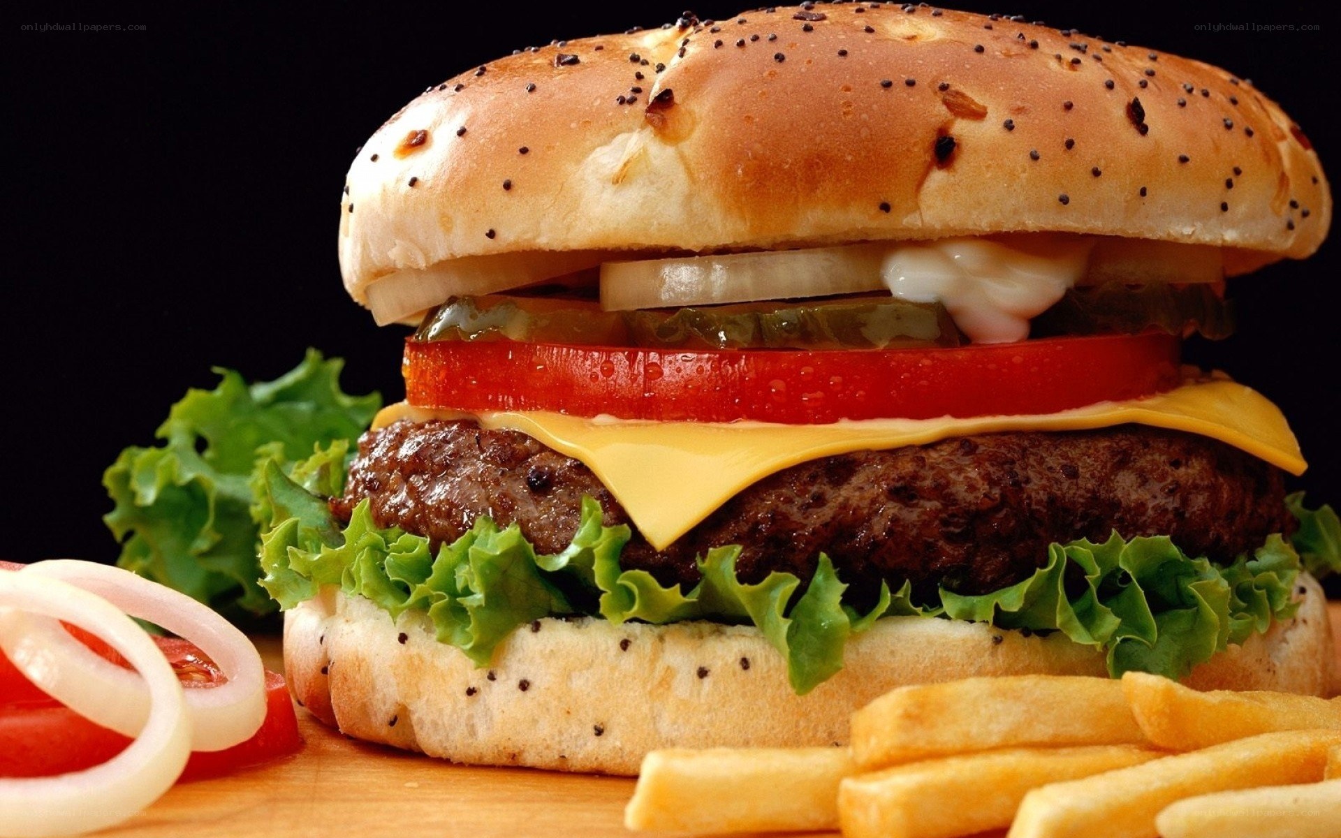 Delicious cheeseburger with fries