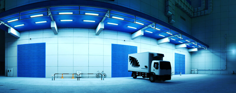 delivery truck in warehouse loading bay
