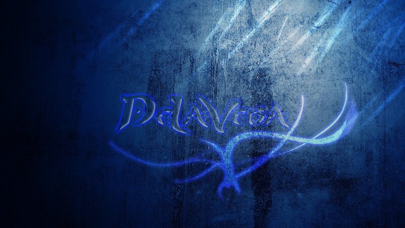 DelNega logo on blue background