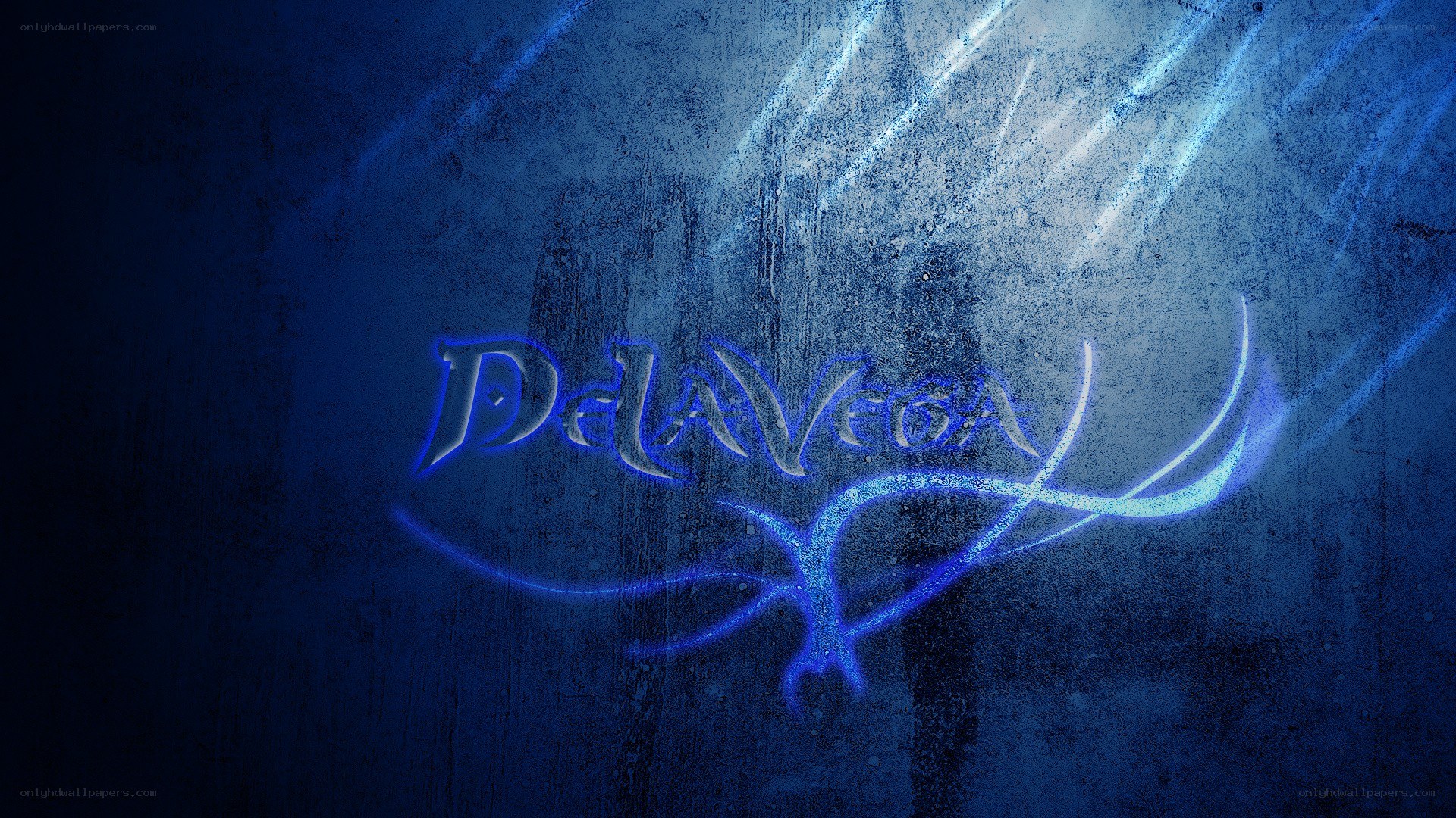 DelNega logo on blue background
