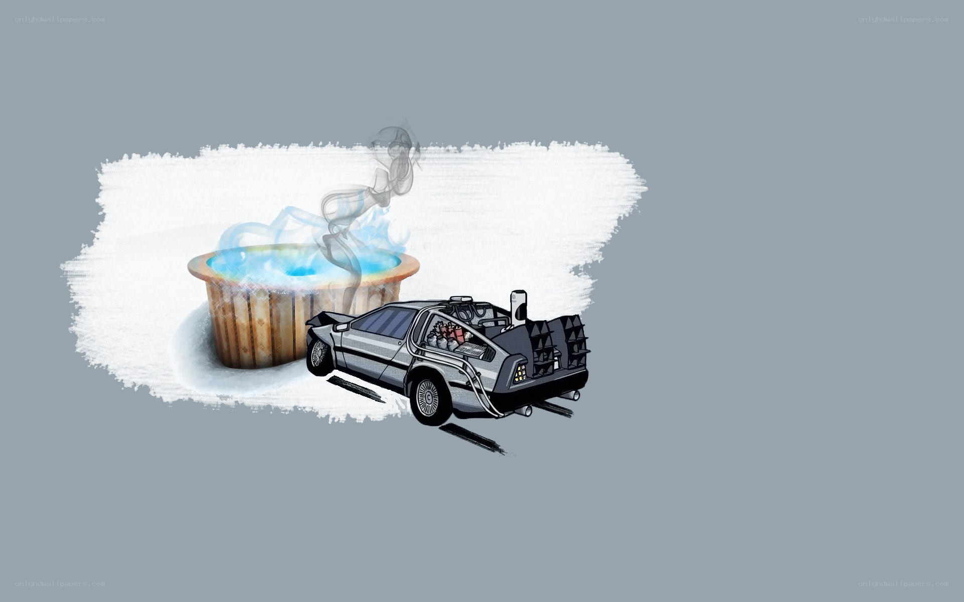 DeLorean and hot tub scene