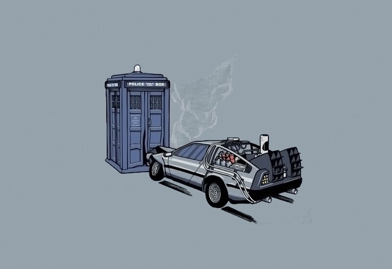 DeLorean and TARDIS collision