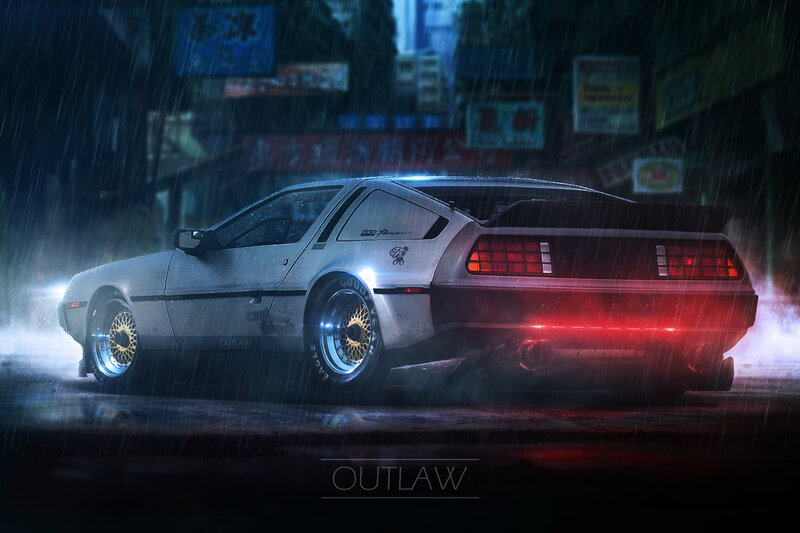 DeLorean Car in Rain