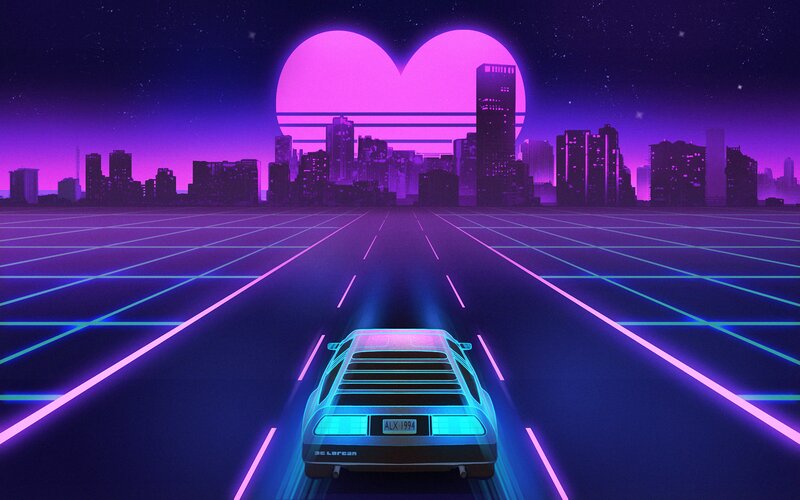 DeLorean Car on Neon Road