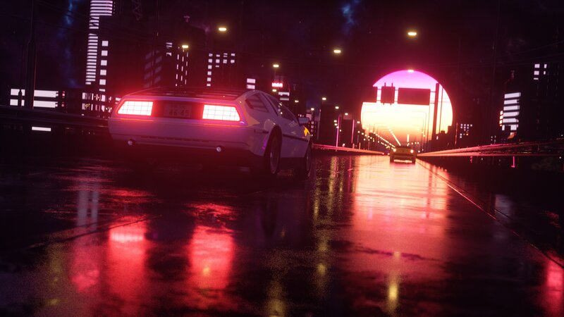 DeLorean Car on Wet Road