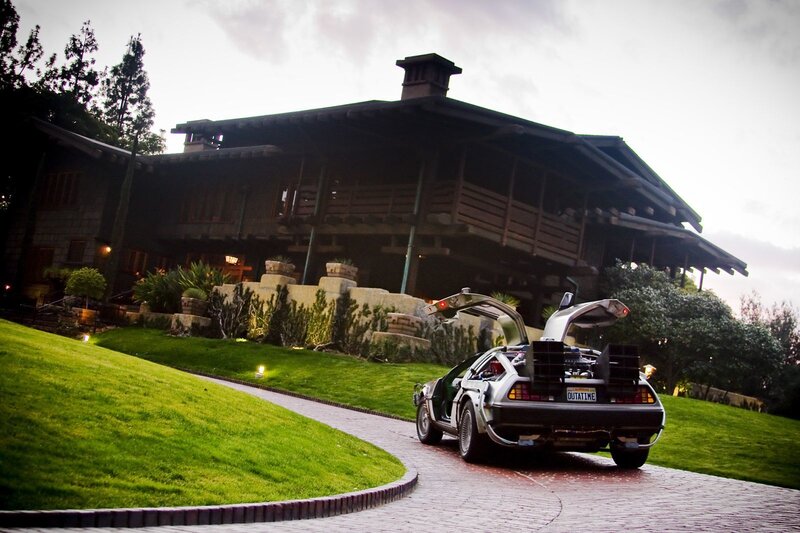 DeLorean in front of a house
