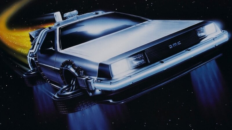 DeLorean Time Machine — Black, Dramatic, Night, Digital Art, Space