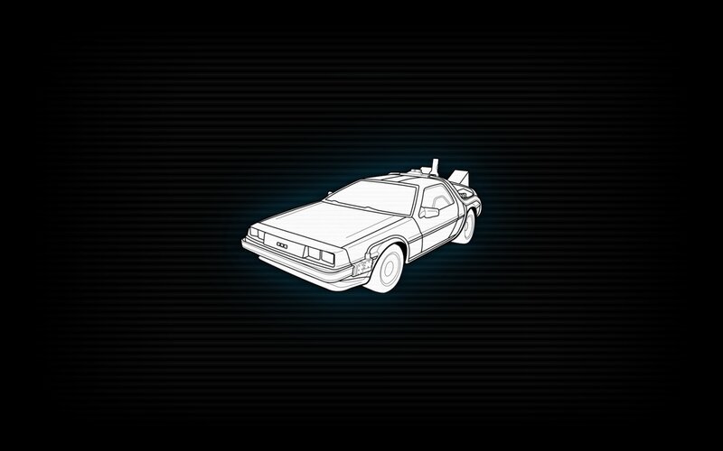 DeLorean Time Machine — Black, Dramatic, Night, Illustration, Car, Glow
