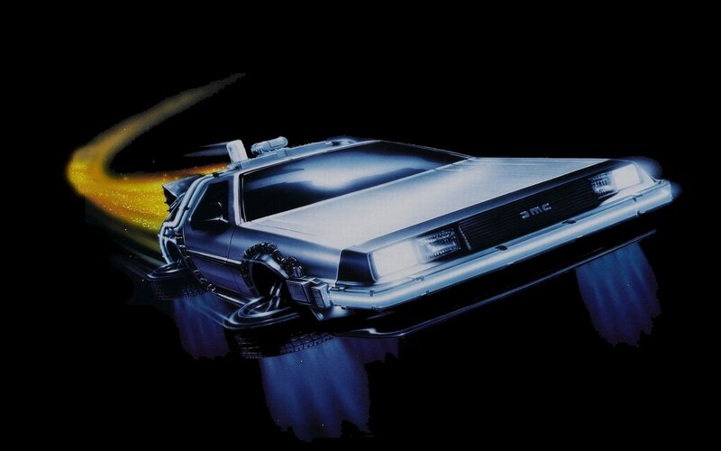 DeLorean Time Machine — Black, Dramatic, Night, Illustration, Car