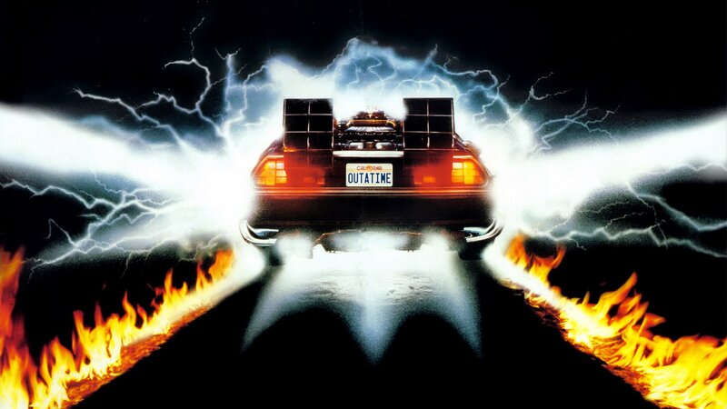 DeLorean Time Machine — Black, Dramatic, Night, Illustration, Lightning