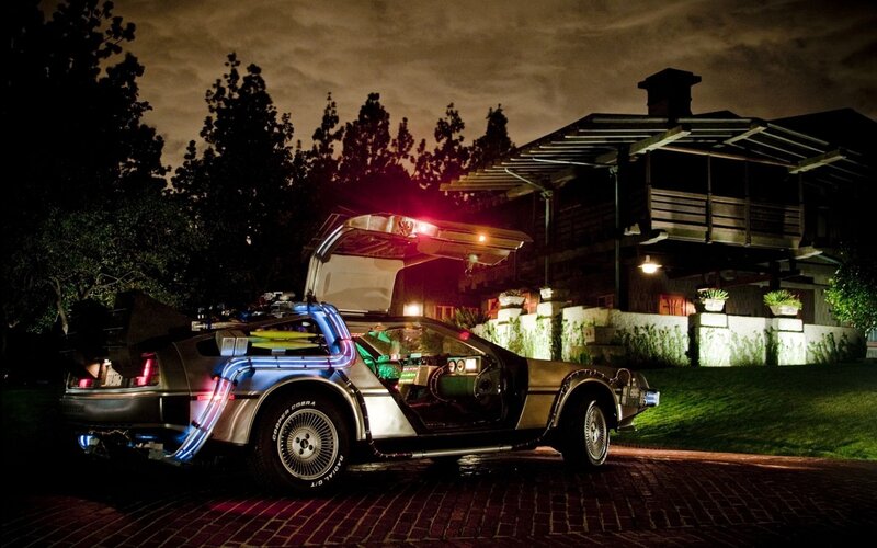 DeLorean Time Machine — Black, Dramatic, Night, Photograph, Car