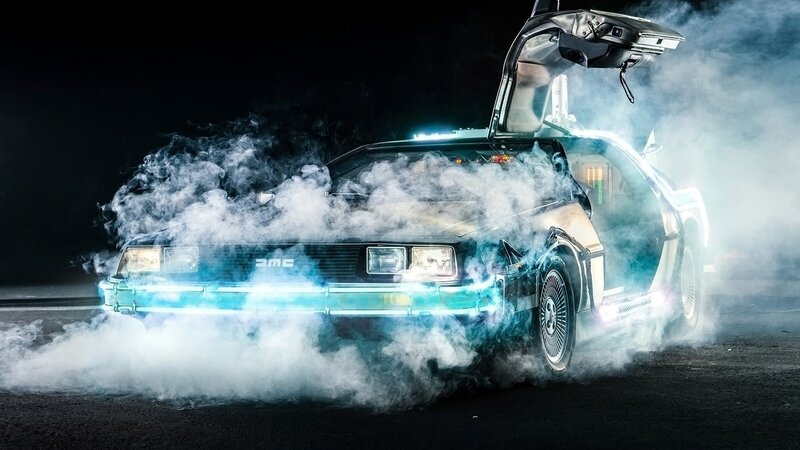 DeLorean Time Machine — Black, Dramatic, Night, Photograph, Smoke