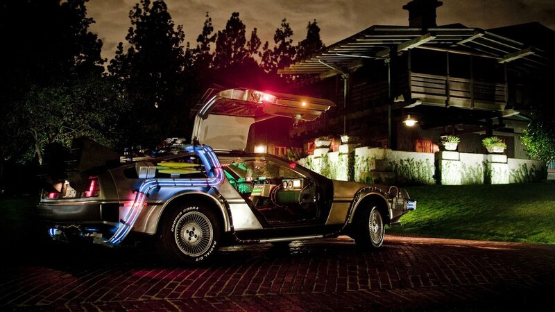 DeLorean Time Machine — Black, Dramatic, Night, Photograph