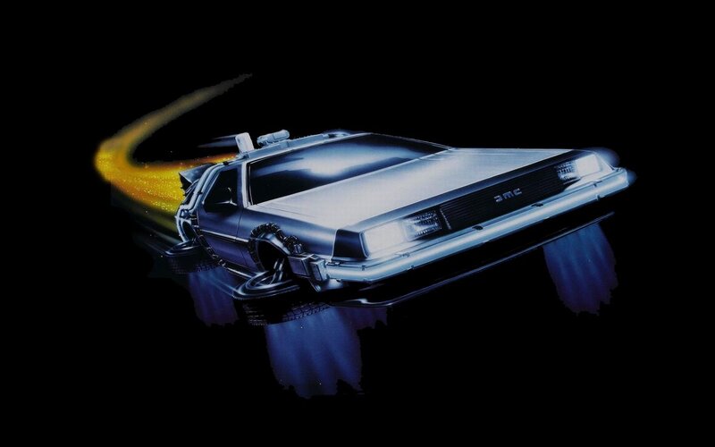 DeLorean Time Machine — Black, Dramatic, Night