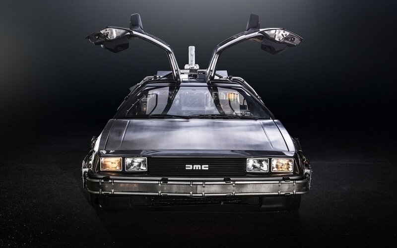 DeLorean Time Machine — Black, Dramatic, Photograph