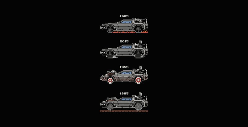 DeLorean Time Machine — Black, Dramatic, Pixel Art