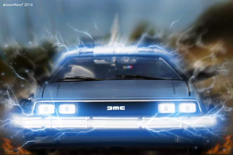 DeLorean Time Machine — Blue, Dramatic, Digital Art