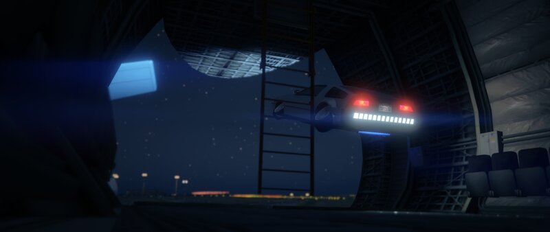 DeLorean Time Machine — Blue, Dramatic, Night, 3d Render