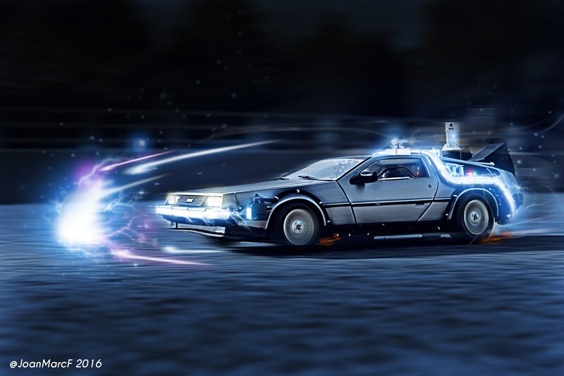 DeLorean Time Machine — Blue, Dramatic, Night, Digital Art, Car