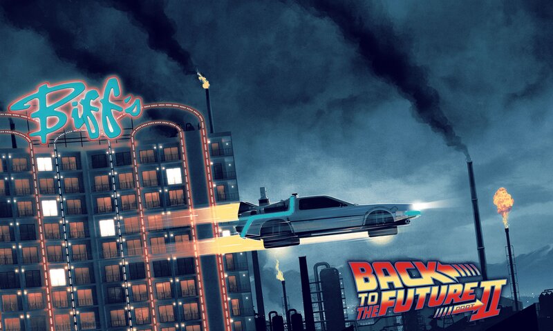 DeLorean Time Machine — Blue, Dramatic, Night, Digital Art, Neon Sign