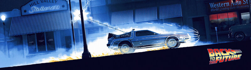 DeLorean Time Machine — Blue, Dramatic, Night, Illustration, Car