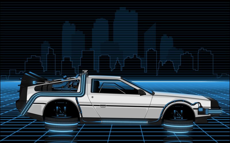 DeLorean Time Machine — Blue, Futuristic