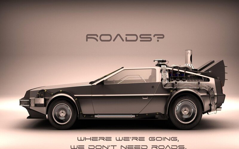 DeLorean Time Machine — Gray, Dramatic, 3d Render, Car, Text