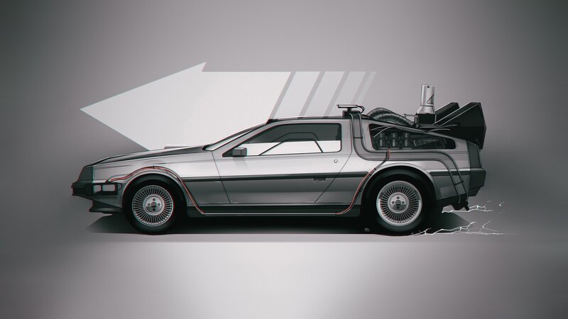DeLorean Time Machine — Gray, Dramatic, Digital Art, Car