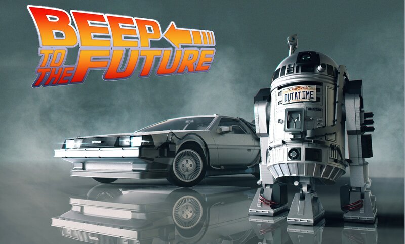DeLorean Time Machine — Gray, Dramatic, Digital Art, R2-d2 Droid