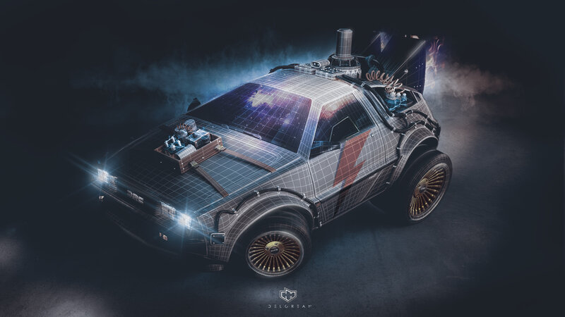 DeLorean Time Machine — Gray, Dramatic, Night