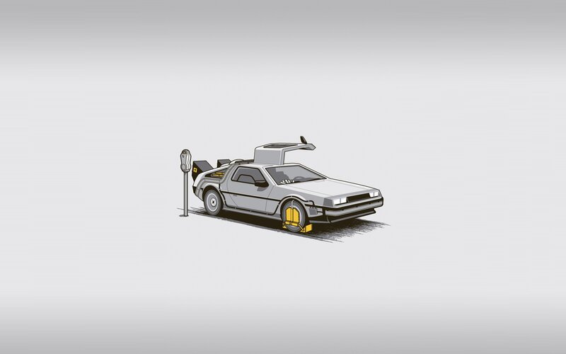 DeLorean Time Machine — Gray, Minimalist, Illustration, Parking Meter