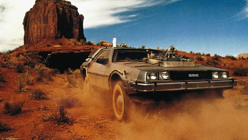 DeLorean time machine in desert
