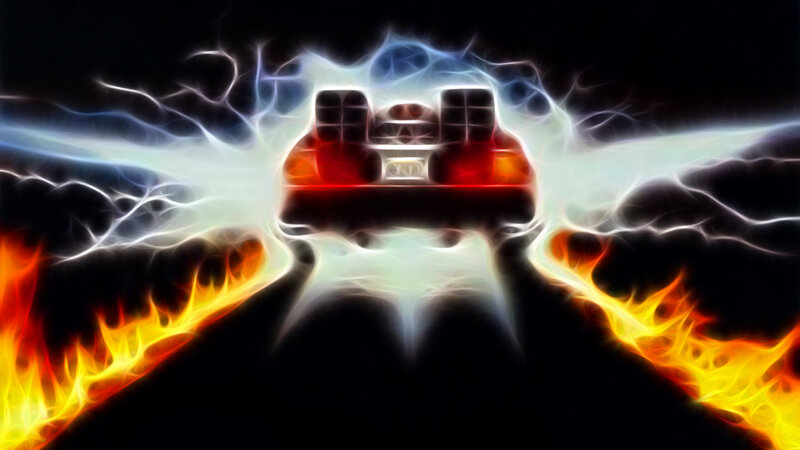 DeLorean time machine in flames