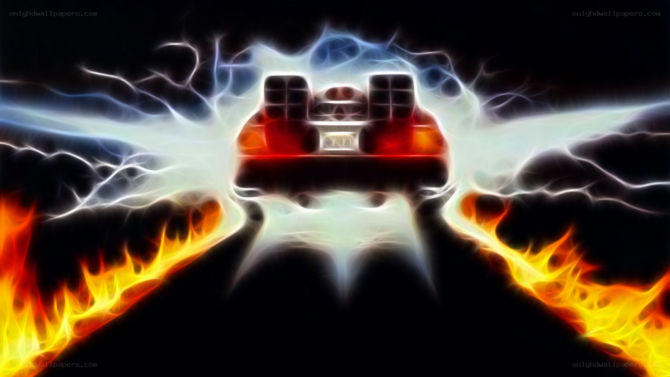 DeLorean time machine in flames