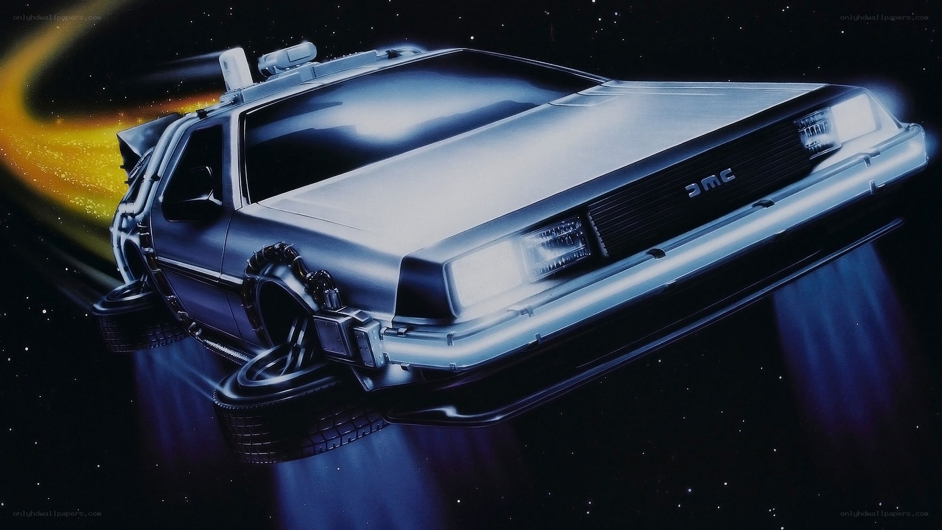 DeLorean time machine in space