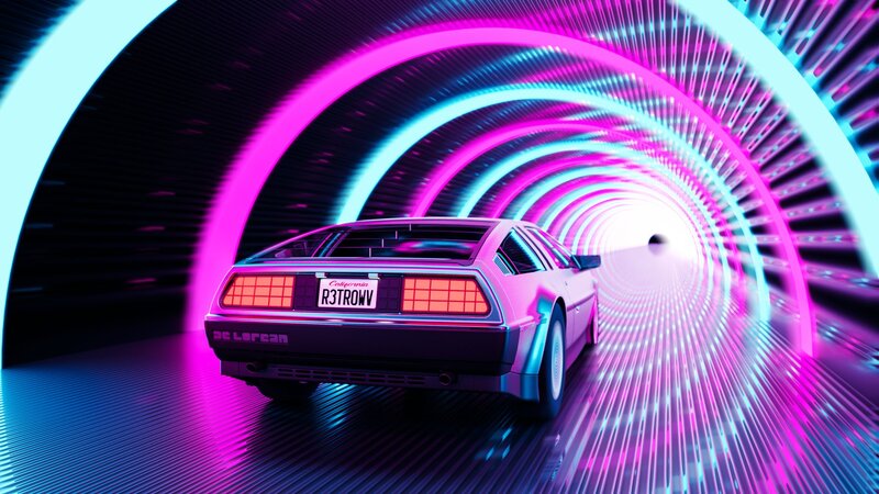 DeLorean Time Machine — Pink, Futuristic, Digital Art