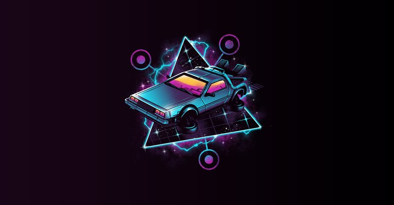 DeLorean Time Machine — Purple, Futuristic, Night