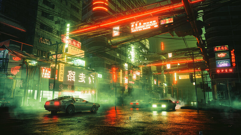 DeLorean Time Machine — Red, Dystopian