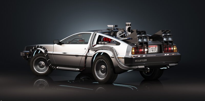 DeLorean Time Machine — Silver, Dramatic, 3d Render, Car