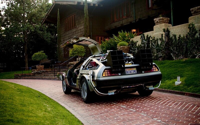 DeLorean Time Machine — Silver, Dramatic, Night, Photograph, Car, House, Brick Driveway