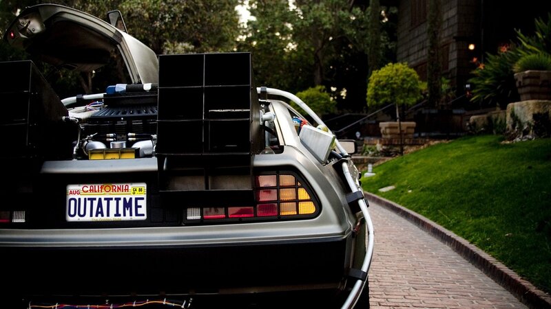 DeLorean Time Machine — Silver, Dramatic, Night, Photograph, Car, License Plate, Bricked Driveway