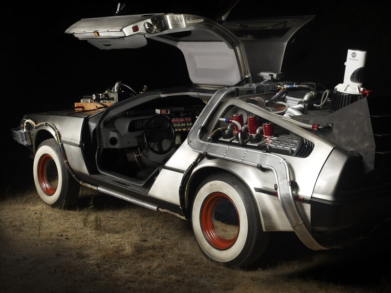 DeLorean Time Machine — Silver, Dramatic, Night, Photograph, Car