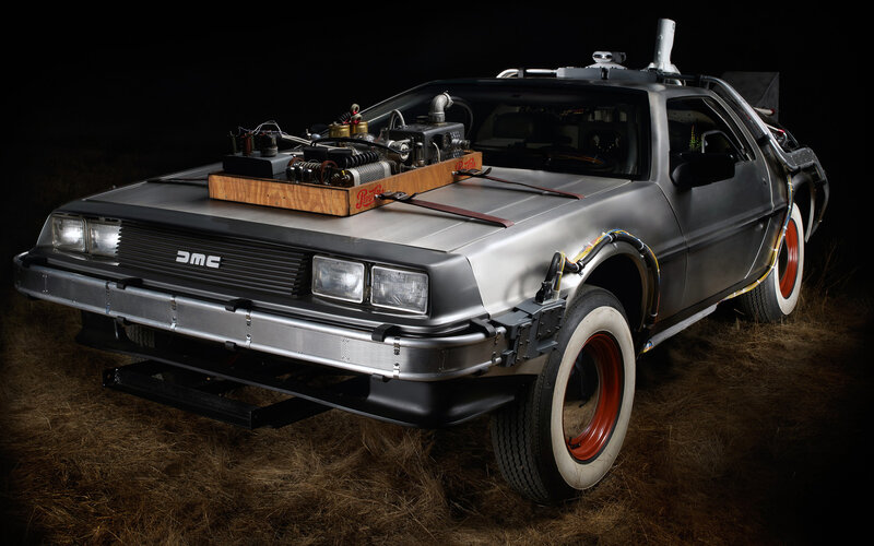 DeLorean Time Machine — Silver, Dramatic, Night, Photograph, Car, Time Machine