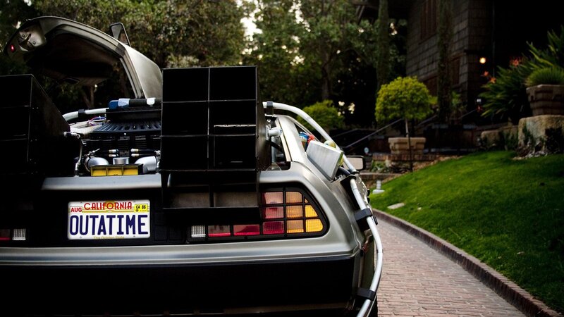 DeLorean Time Machine — Silver, Dramatic, Night, Photograph