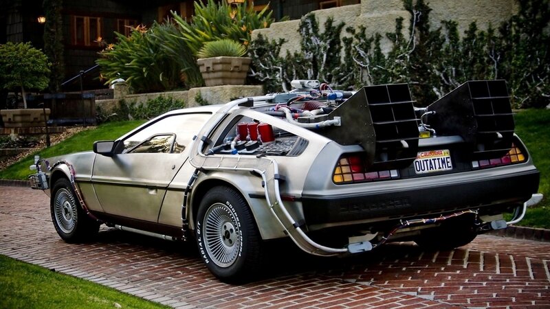 DeLorean Time Machine — Silver, Dramatic, Night