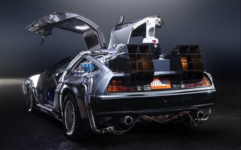 DeLorean Time Machine — Silver, Dramatic, Photograph, Car, Gates