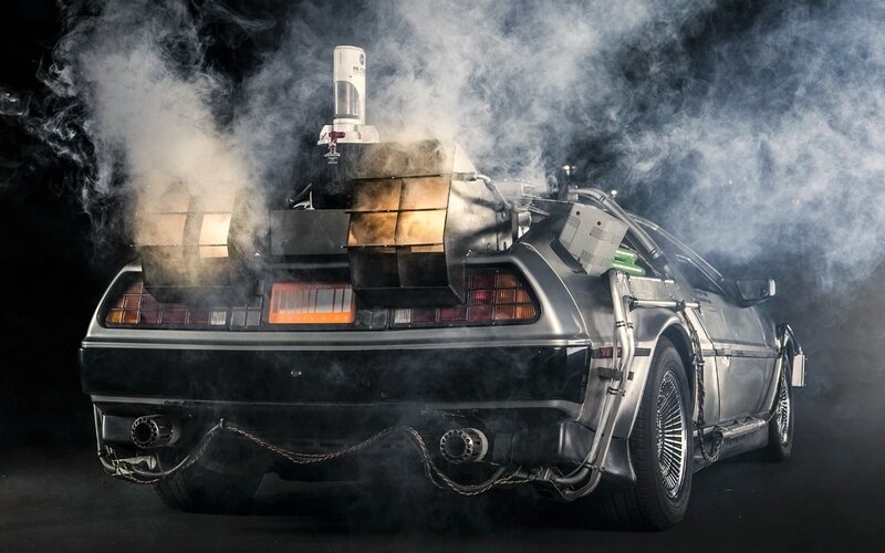 DeLorean Time Machine — Silver, Dramatic, Photograph, Smoke