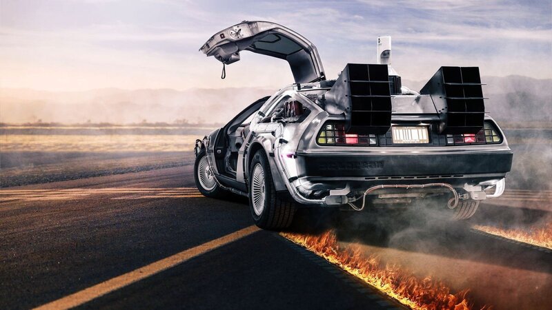 DeLorean Time Machine — Silver, Dramatic, Sunset, Digital Art, Car