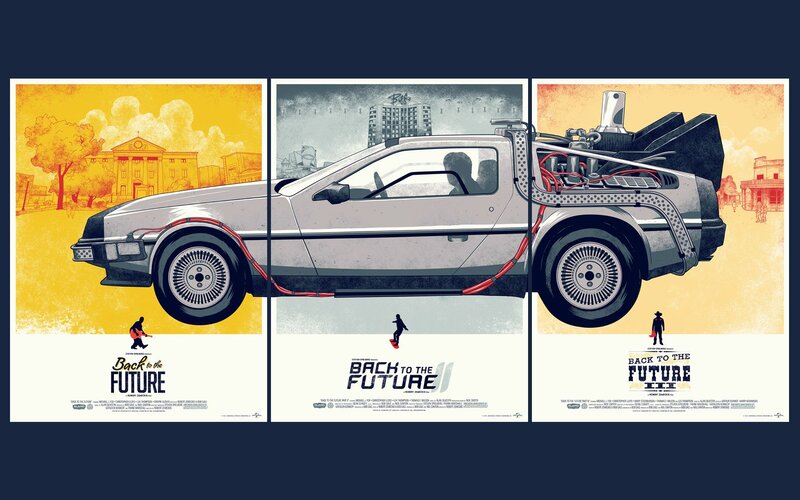 DeLorean Time Machine — Yellow, Nostalgic, Illustration, Car